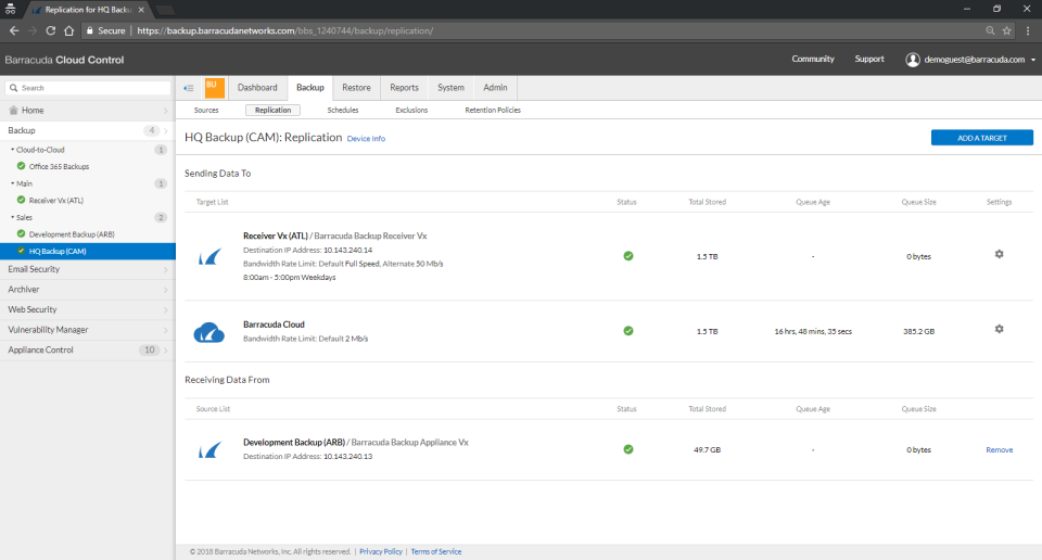 screenshot of Barracuda Backup